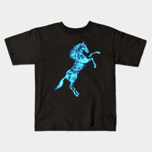 Flaming Blue Ice Fire Horse Kids T-Shirt